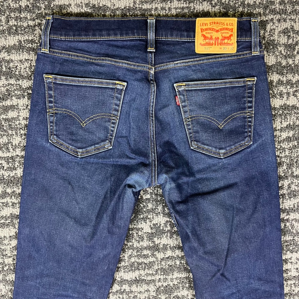 Levi's 511 Slim Fit Jeans Mens 33x32 Dark Wash Blue Stretch Denim Casual Classic - Picture 11 of 13